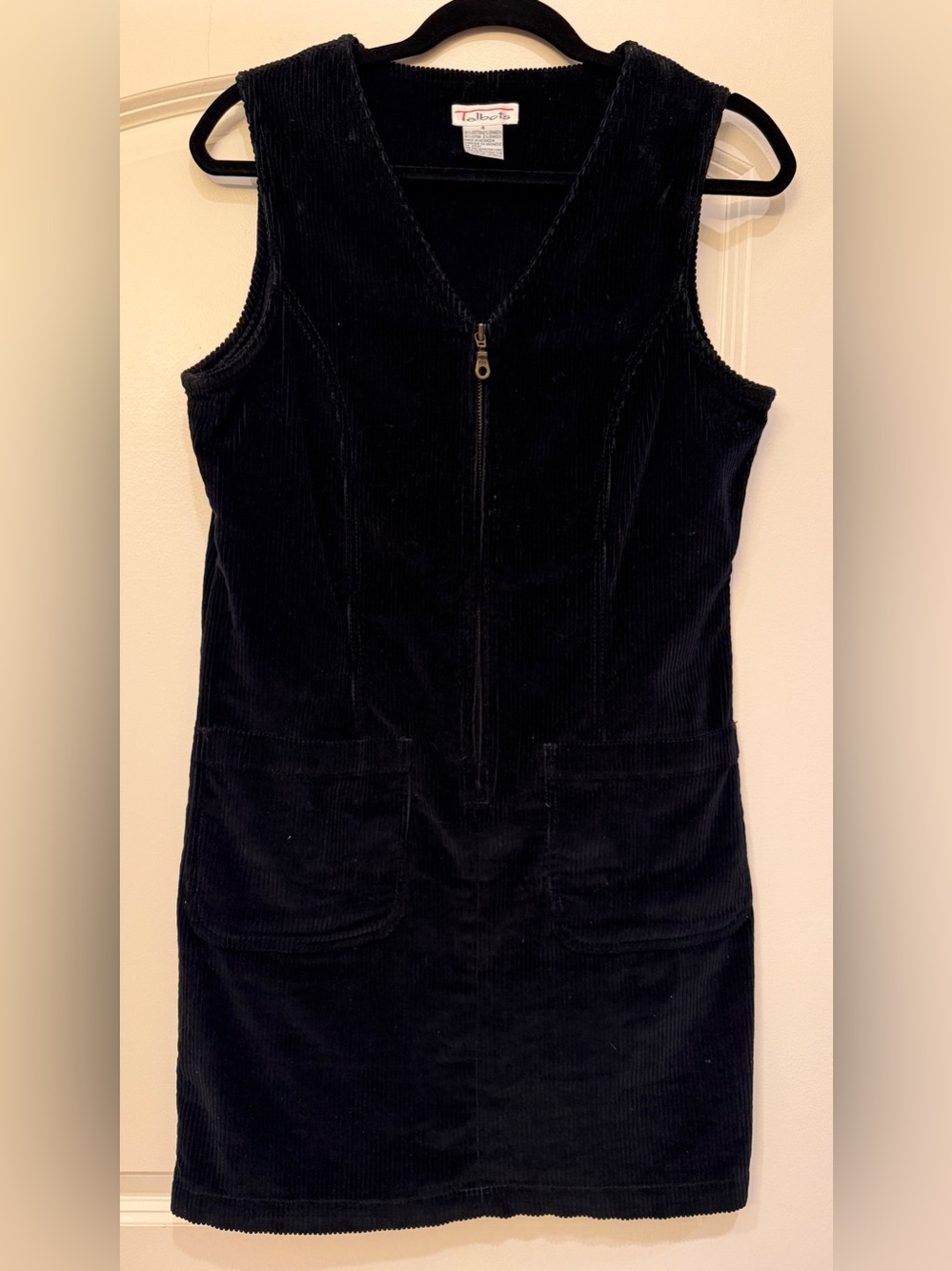 Vintage Talbots Black Corduroy, Zip Jumper Dress Size 4